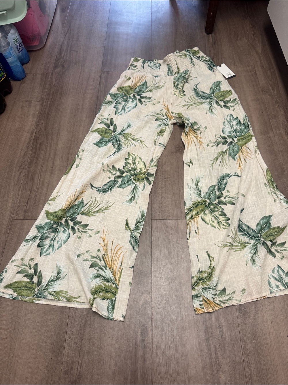 Rip Curl Cream Wide-Leg Tropical Leaf Pants